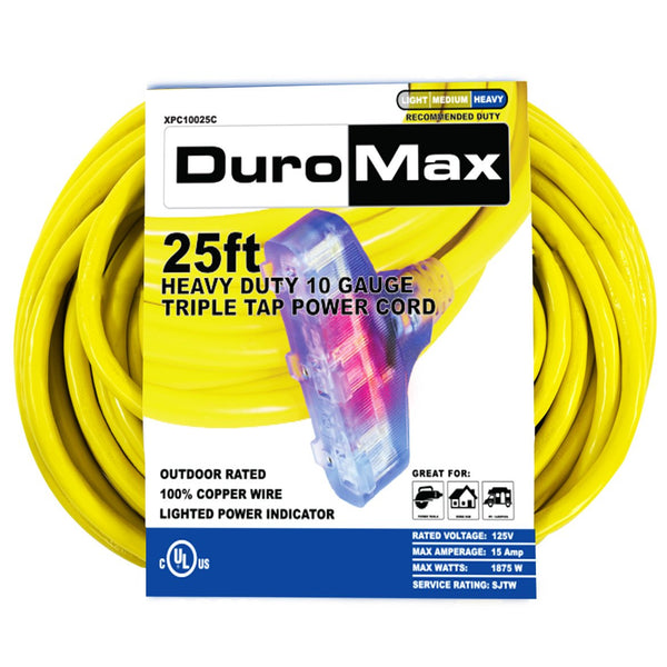 DuroMax - 25 ft 10 Gauge Triple Tap Extension Power Cord - XPC10025C