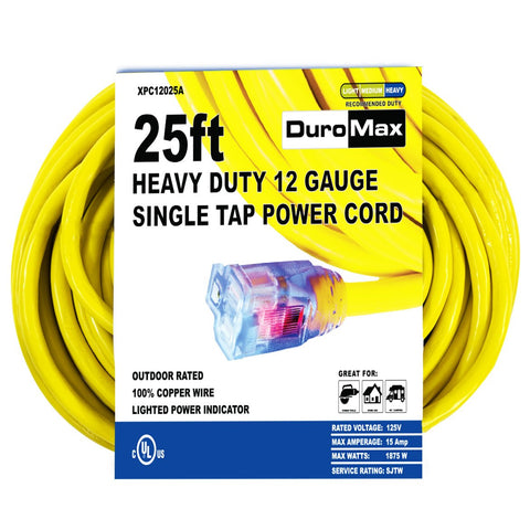 DuroMax - 25 ft 12 Gauge Single Tap Extension Power Cord - XPC12025A