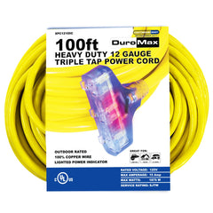 DuroMax - 100 ft 12 Gauge Triple Tap Extension Power Cord - XPC12100C